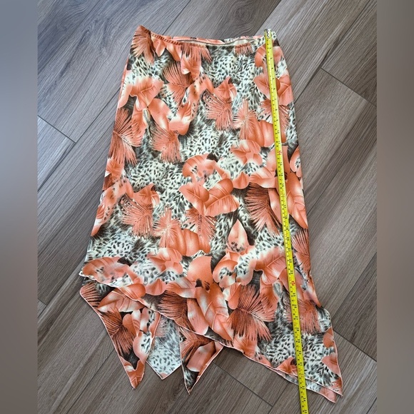 Vintage Flowy Cheetah Tropical Leaf Print Skirt Orange Cream Black - Picture 4 of 10